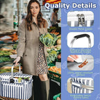Tirrinia Large Insulated Picnic Basket, 34L Water Resistant & Leakproof Collapsible Portable Cooler Basket Set with Aluminium Handle for Travel, with a Free Foldable Grocery Bag, Strip