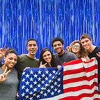 2 PCS Tinsel Backdrop, 3.28 FT x 7.05 FT Dark Blue Backdrop Curtains, Metallic Passover Fringe Curtains Party Streamer, Navy Blue Party Decorations Photo Props