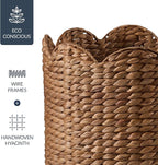 Best Choice Products 3pc Water Hyacinth Scalloped Multipurpose Nesting Baskets, Storage Bin Organization Totes for Living Room, Bedroom, Nursery, Laundry Room -Chestnut