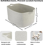 Large Rectangle Blankets Basket Living Room 22"x17"x12" Woven Cotton Rope Storage Baskets for Nursery Toy Baskets for Kids and Dogs Laundry Basket Bin for Clothes Towels grey