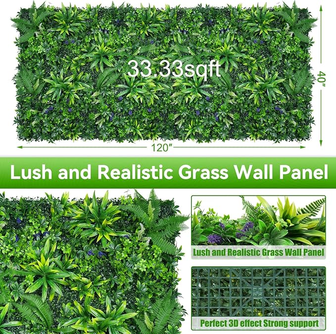 Grass Wall Panels, 40"x120"(33.33 SQFT) Hedge Boxwood Roll Backdrop with UV-Resistant, Fake Greenery Plant Decor for Outdoor Indoor Patio Garden Backyard