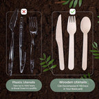 PURPLECLAY Wooden Disposable Utensils Set, 360 PCS Compostable Silverware (120 Forks, 120 Spoons, 120 Knives) Eco Friendly, Plastic-Free Cutlery for Parties & Catering, Alternative to Bamboo Utensils
