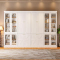 70.8" Tall Farmhouse Bookshelf, Modular Bookcase with Glass Doors, 6-Tier Adjustable Shelves, Large Storage Cabinet for Kitchen, Living Room, White, Set of 4