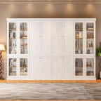 70.8" Tall Farmhouse Bookshelf, Modular Bookcase with Glass Doors, 6-Tier Adjustable Shelves, Large Storage Cabinet for Kitchen, Living Room, White, Set of 4