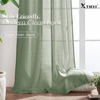 XTMYI Sage Green Sheer Curtains 63 Inch Length for Living Room,Boho Rod Pocket Light Filtering Linen Semi Transparent Bedroom Curtains Drapes 63 Inches Long 2 Panels Set for Bathroom Window Kitchen
