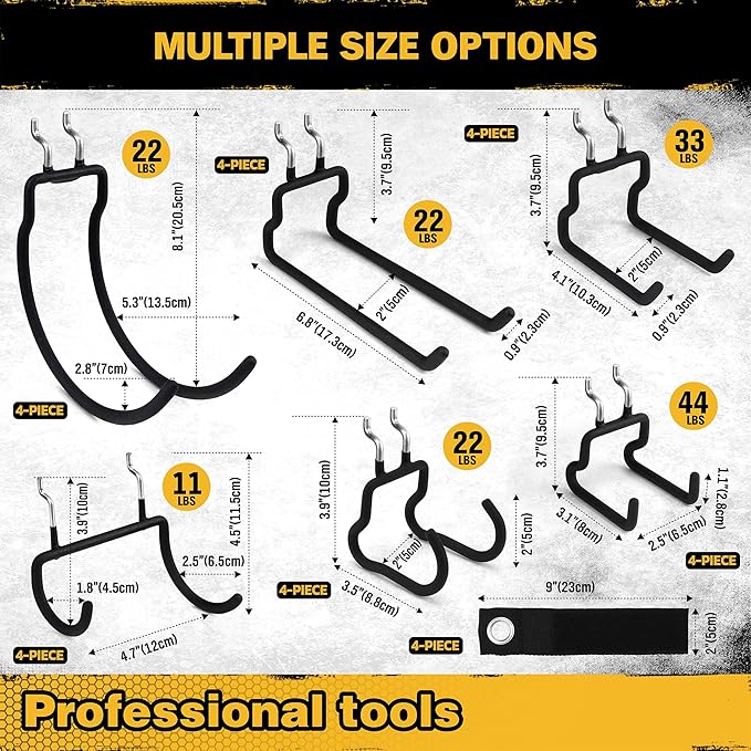 ELEAD 28-Piece Pegboard Hooks with Extension Straps, Heavy Duty Organizer Pegboard Accessories Fit for 1/4" Pegboard, Peg Board Tool Utility Hangers for Power Tool, Drill, Bag, Cord