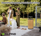 Alpine 32 Gallon Commercial Outdoor Trash Can - Heavy Duty Garbage Can Outdoor, Industrial Trash Can with Plastic Panels for Patio, Parks, Trails & Resorts (Rain Bonnet Lid - Cedar)
