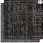 Carpet Tiles 20x 20 Inch, Floor Square Carpet Tiles, Indoor Outdoor Carpet Tile for Home Basement Commercial, Black & Grey-24 Tiles/64.5 Sq.Ft per Box