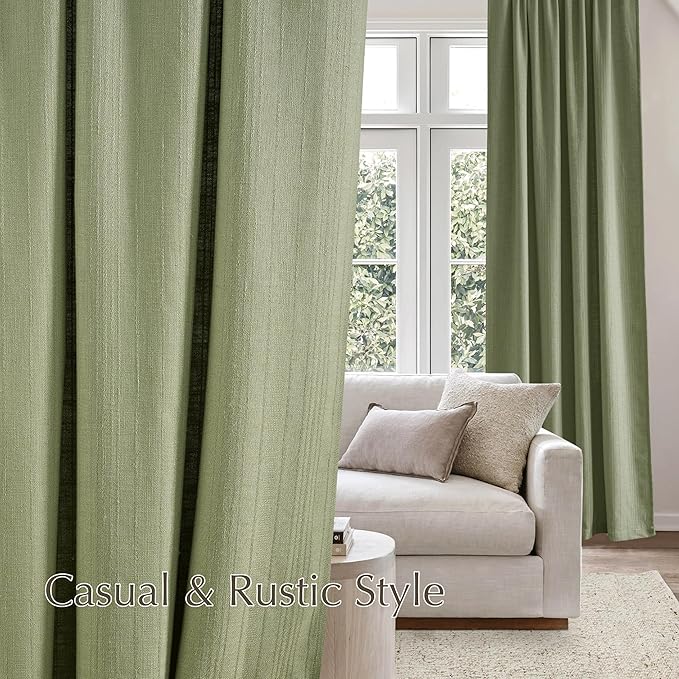 NICETOWN Waffle Weave Linen Sage Green Curtains for Bedroom, Privacy Farmhouse Drapes Light Filtering Window Treatments for Living Room, W52 x L108, 2 Panels