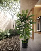 Deluxe 78" Golden Cane Palm Artificial Tree + Premium Fiddle Leaf Foliage in 8" Base + 12" Plant Pot Skirt + Bonus USA Flag Style Pot Pant