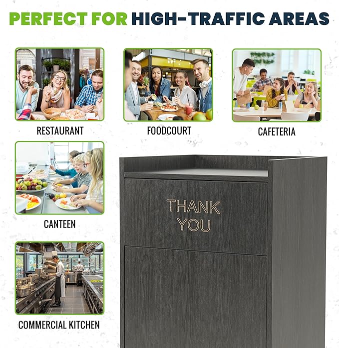Alpine Industries Restaurant Trash Can Cabinet - Commercial Trash Can 40 Gallon, Garbage Receptacle Indoor with Tray Holder for Restaurants, Cafeterias (Espresso Black)