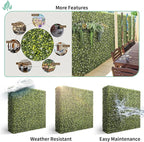 SunnyRoyal 72" Wx36 Hx6 D Artificial Boxwood Hedge Wall for Indoor and Outdoor Lifelike Greenery Privacy Fence for Patio Balcony Office Garden Party(Green with White Flower)