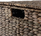 Casafield Rolling Storage Basket Cart with Lid and Locking Wheels, Espresso - Handwoven Water Hyacinth Divided Recycling Sorting Bin for Kitchen, Laundry Room, Garage