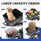 KAUFU Rear Bike Basket with Waterproof Cover and Adjustable Cargo Net, Large Bicycle Cargo Rack Storage Basket, Universal for Most Rear Bike Racks Fit for Shopping, Pets and Daily Outings