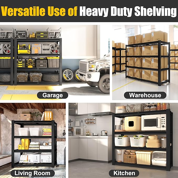 PrimeZone 40" W Heavy Duty Garage Shelving 2200 LBS 4 Tier Storage Shelves Adjustable Industrial Metal Wire Shelf Utility Rack for Garage,Basement,Pantry,Warehouse,Commercial,40" WX20 DX60 H 6Pack