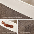 DECOMOMO Storage Baskets for Shelves - Fabric Storage Bins, Linen Closet Organizers and Storage (Brown & White, Large - 3 Pack)