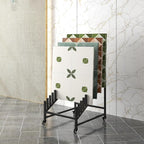 12-Tier Tile Sample Display Stand, Rolling Tile Sample Storage Rack, Metal Floor Tile Display Stand, Building Material Display Shelf, Slotted Tile Display Rack, Floor Sample Holder for Exhibition Hall