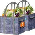 Fab totes Reusable Grocery Bags, Large Foldable Shopping Tote Bags with Reinforced Handles & Hard Bottom,Water Resistant Grocery Bags for kitchen,Picnic,2 Pack,Blue