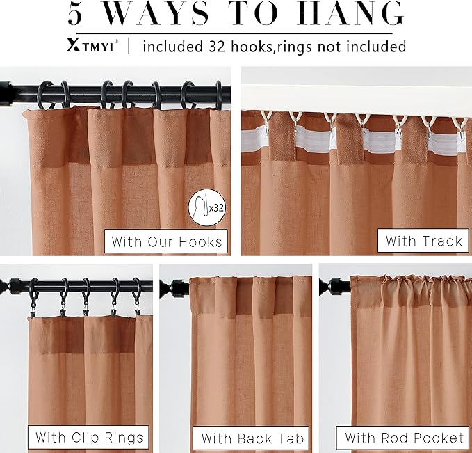 XTMYI 84 Inches Long Terracotta Country Curtains for Living Room,Sheer Linen Curtains for Bedroom 70 Inches Wide