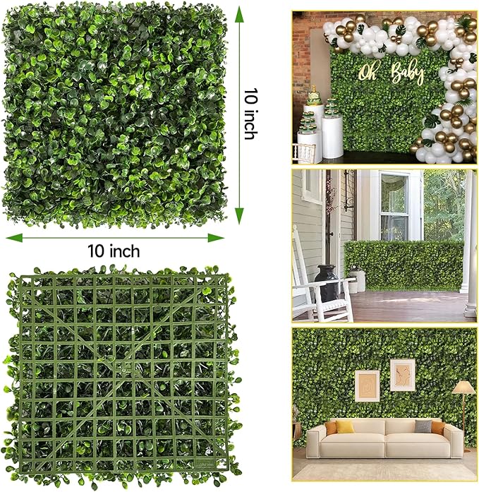 Artificial Grass Wall Panels, 8 PCS 10"x10" Boxwood Hedge Wall Panels with 100 Zip Ties, Boxwood Panels Backdrop for Outdoor Indoor Decorative Garden Fences Backyard Patio Privacy Hedge