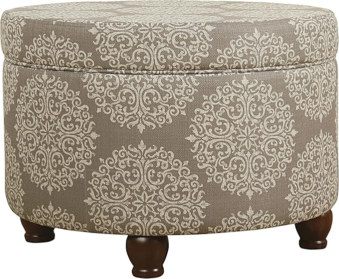Homepop Home Decor | Upholstered Round Storage Ottoman | Ottoman with Storage for Living Room & Bedroom, Brown Medallion