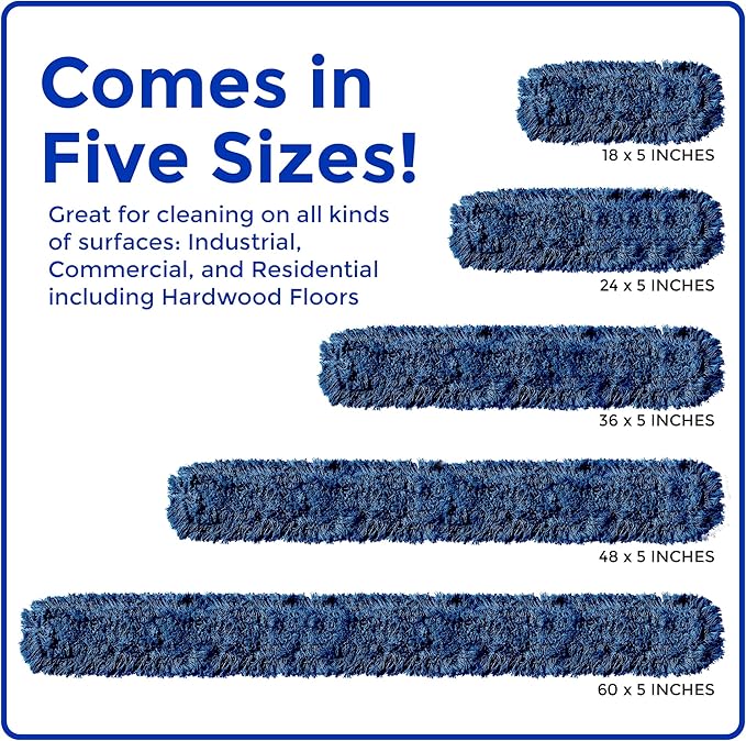 Nine Forty 48-Inch Premium Nylon Dust Mop Replacement Head - Heavy Duty Mop Head Refill for Industrial, Commercial, and Residential Cleaning - Dry Floor Duster for Hardwood Surfaces - Blue (1-Pack)