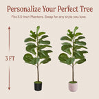 Artificial Fiddle Leaf Fig Tree 3ft (36 Inch) Tall - with Remote LED Spotlight - Realistic Faux Potted Plant & Moss for Living Room & Office Decor