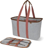 CleverMade Collapsible LUXE Tote - Rose Herringbone 1 Pack 30L / 8 Gal - Reusable Grocery Shopping Storage Bag Organizer w/ Handles Reinforced Bottom