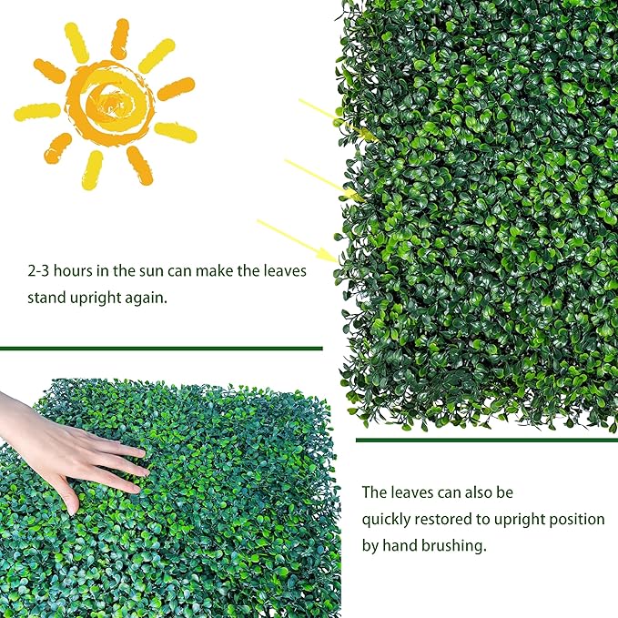 Artificial Grass Wall Backdrop Panels,16 X 12 in 12P(16 sqft) UV-Anti Greenery Boxwood Panels for Indoor Outdoor Green Wall Decor & Ivy Fence Covering Privacy