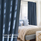 NICETOWN Thick Linen Semi Sheer Navy Blue Curtains for Bedroom, Pleat Tape Semi Sheer Privacy Added with Light Filtering Window Treatments for Farmhouse/Bedroom, W52 x L84, 2 Panels