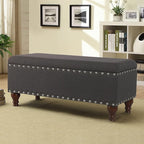 HomePop Upholstered Storage Bench with Nailhead Trim – Charcoal