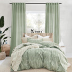 XTMYI Country Curtains for Living Room,Sheer Linen Curtains for Bedroom 90 Inches Long,70 Inches Wide Sage Green