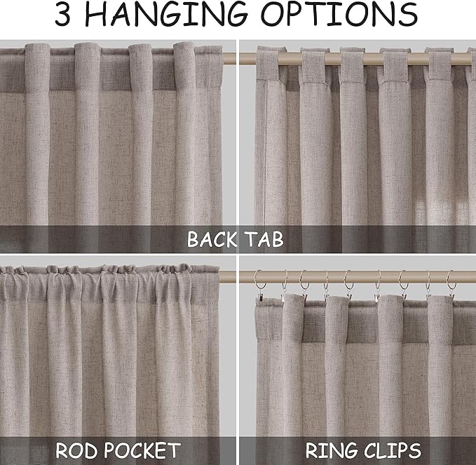 Brownish Grey Linen Curtains 90 Inch Length 2 Panels Set for Living Room Rod Pocket Back Tab Window Drapes Light Filtering Modern Farmhouse Curtain 90 Inches Long for Dining Room Bedroom 52x90