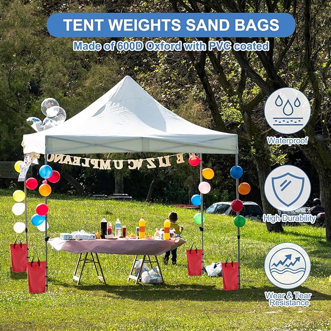 PATIKIL Canopy Weight Sand Bags, 4 Pack 112 Lbs Total Extra Large Weights Bags Waterproof Tent Leg Weights Sandbags for Outdoor Canopy Tent Sun Shelter Patio Ladder Brown (18x9")