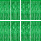 8 Pack Green Streamer, 3.28 FT x 7.05 FT Dinosaur Backdrop, Metallic Tinsel Backdrop FOI Fringe Curtains Party Streamer, Jungle Decor Green Streamer Party Decorations Photo Booth Props