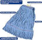 Matthew Cleaning Heavy Duty Mop Head Commercial Grade Replacement for General and Floor Cleaning, Wet Industrial Blue Cotton Looped End String Head Refills (Case of 36) Blue