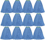 Matthew Cleaning 20oz 12Pack Cotton Floor Mop,Cotton Looped-Open String Heavy Duty String Refills, Universal Headband Blend Material,Mop Head Replacement for Home, Industrial and Commercial Use(Blue)