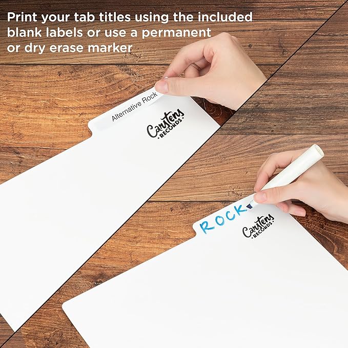 Carstens Records Heavy Duty Vinyl Album Dividers | 12" LP Organizers with Tabs | Pack of 32 White | Made in The USA | Personalizable