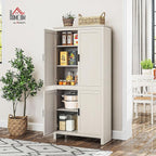 HOMCOM 64" Kitchen Pantry Cabinet, Freestanding Storage Cabinet with 4 Doors and 3 Adjustable Shelves for Dining Room, Antique White
