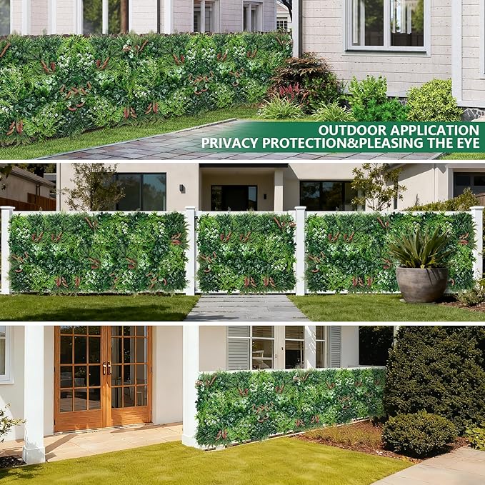 6PCS Grass Wall Panels, 20"x20" Artificial Ivy Greenery Wall Backdrop, UV-Anti Faux Boxwood Grass Panels Green Wall Decor for Garden Patio Balcony
