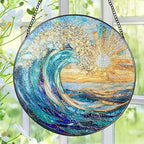 Sea Wave Stained Glass Suncatcher, 8 Inch Ocean Suncatchers for Window Hanging, Beach Lover Gifts, Beach Decor, Coastal Suncatcher, Gifts for Friends, Couples, Family, Colleagues