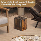 Office Garbage Can With Lid - Iron and Wood Combination Bedroom Garbage Can, Retro Industrial Style Trash Can with Handle, Rectangular Design Wastebasket for Home Office, 4.5 Gallon (Patent Pending)