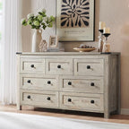 RedLemon 7 Drawer Dresser for Bedroom, Farmhouse 54" Wide Rustic Wood Dresser TV Stand, Dresser Chest of Drawers for Closet, Living Room, Hallway, Light Rustic Oak