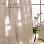NICETOWN Thick Linen Semi Sheer Light Filtering Curtains, Back Tab/Rod Pocket with Pleat Tape Privacy Added Window Treatments for Bedroom/Farmhouse, Angora, W52 x L95, 2 Panels