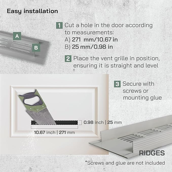 Vent Systems 11.81 x 1.57 (Outer Size) - Pack of 2 - Rectangular Door Vent - Silver Aluminum Vent Cover, Toe Kick Vent Cover - HVAC for Home, Cabinet Vent - Intake/Exhaust Door Return Air Vent