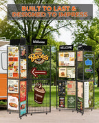 360° Foldable Grid Wall Panel, Three 6' x 4.25' Ft Double Side Gridwall Display Stand with Notice board, Heavy Duty Sturdy Floorstanding Wire Grid Rack, Movable Wheel for Retail Art Craft Fairs