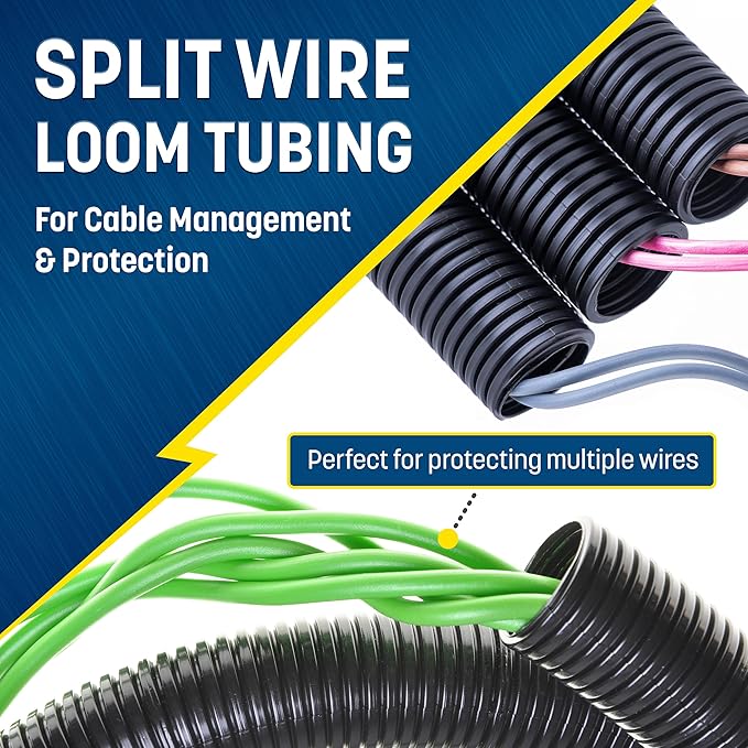 GS Power 3/8 Inch x 50 Ft Split Wire Loom Tubing, Split Cable Sleeve Cord Protector for Industrial Electrical Wires, Automotive Wire Cover Flexible, High Temperature Cable Conduit, Wrap