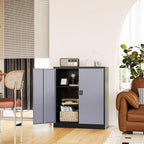 Metal Storage Cabinet-36” Tall Steel File Cabinets with Lockable Doors and Adjustable Shelves-Black&Gray Steel Storage Cabinet for Home Office, School, Garage