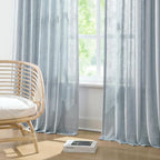 Vision Home Blue Grey Pinch Pleated Semi Sheer Curtains Textured Linen Blended Light Filtering Window Curtains 84 inch for Living Room Bedroom Patio Pinch Pleat Drapes with Hooks 1 Panel 60" Wx84 L