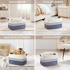 45L Small Laundry Basket with Leather Handles for Living Room Storage, Woven Rope Baskets Bin for Blanket, Kids Toy, Gifts, Wicker Hamper for Bedroom Dirty Clothes, 18"x14"x11" Denim Blue